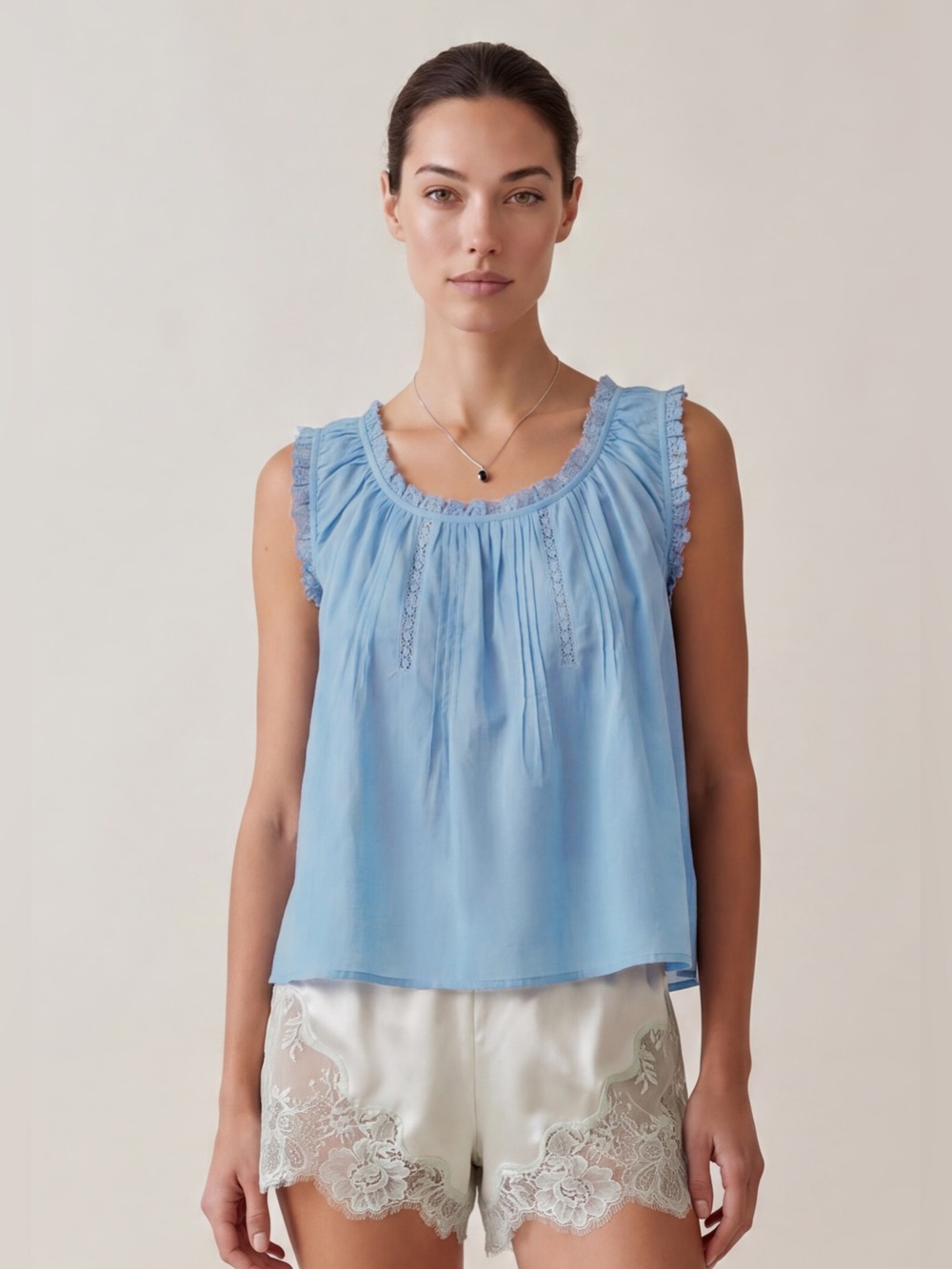 NWT Few Moda Violetta Cotton Top size Small S Blue lace tank Sorella